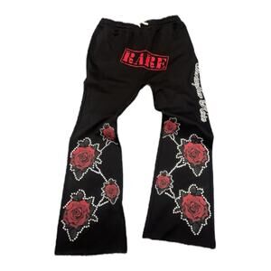 Christopher Rose Dream Rose Embellished Black Sweatpants Size Medium Rhinestones